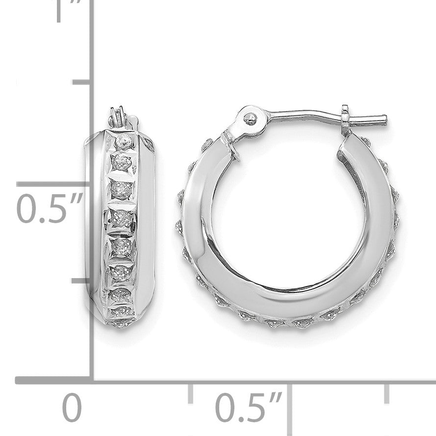 14k White Gold Diamond Fascination Dia. Dust/Accent 5x16mm Round Hoop Earrings