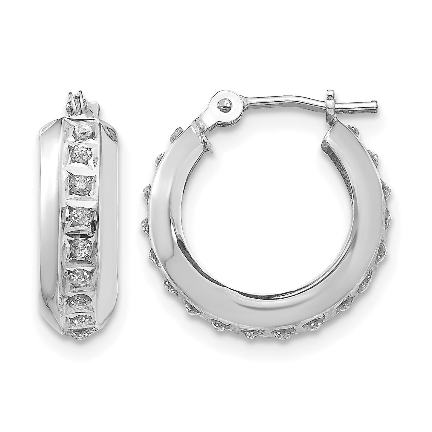 14k White Gold Diamond Fascination Dia. Dust/Accent 5x16mm Round Hoop Earrings