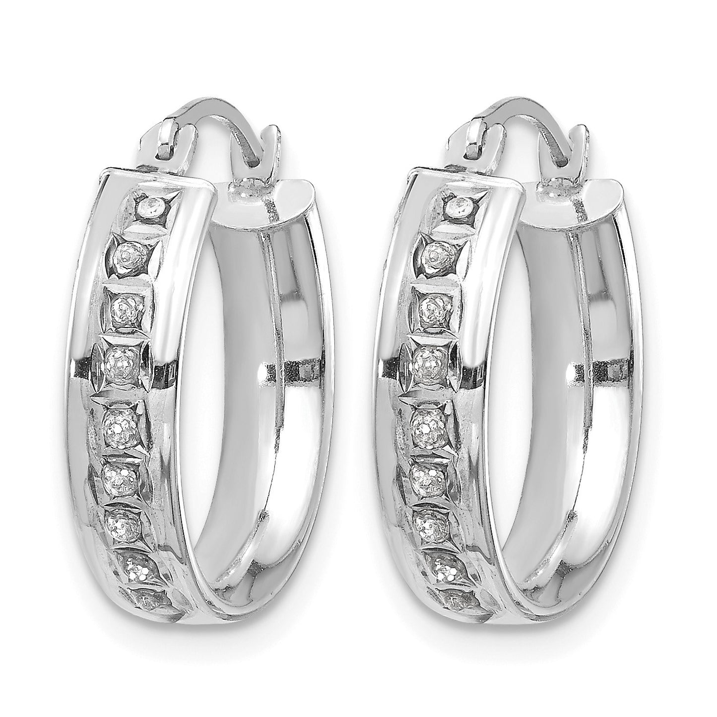 14k White Gold Diamond Fascination Diamond Dust/Accent 5x18mm Round Hoop Earrings