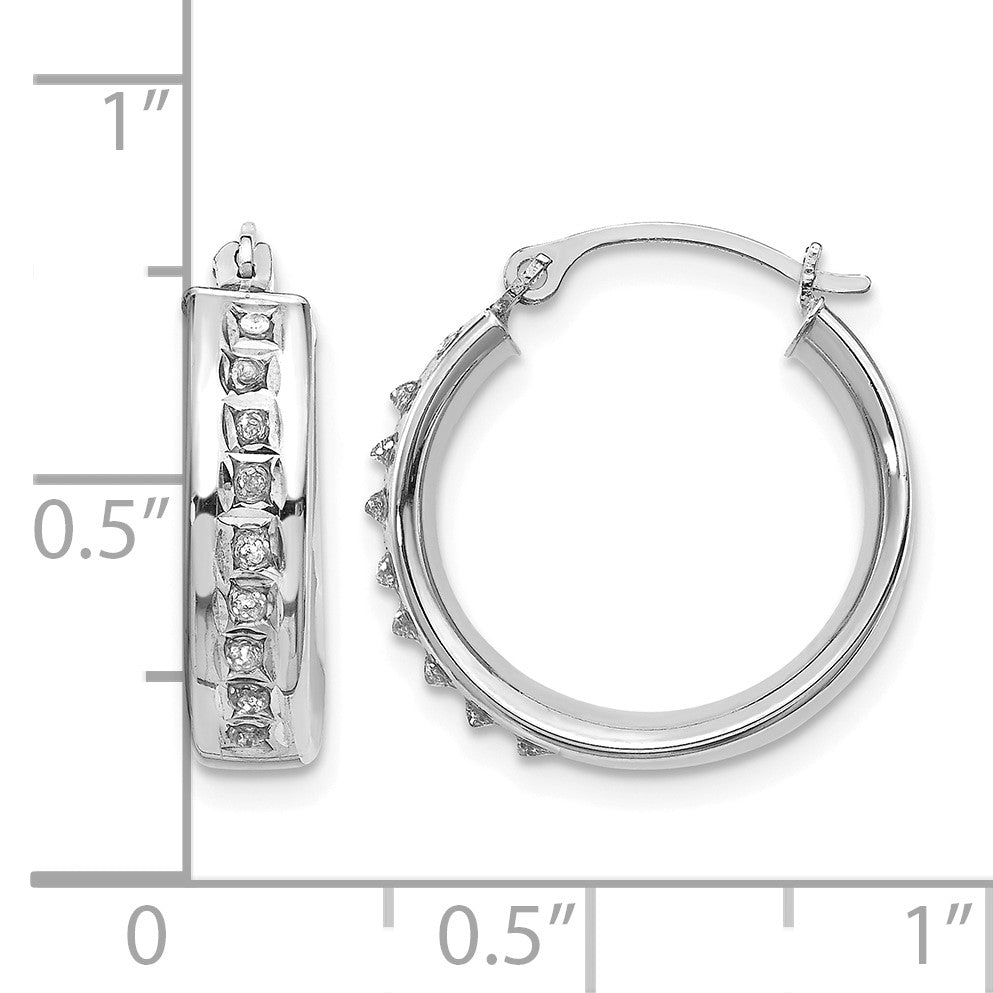 14k White Gold Diamond Fascination Diamond Dust/Accent 5x18mm Round Hoop Earrings