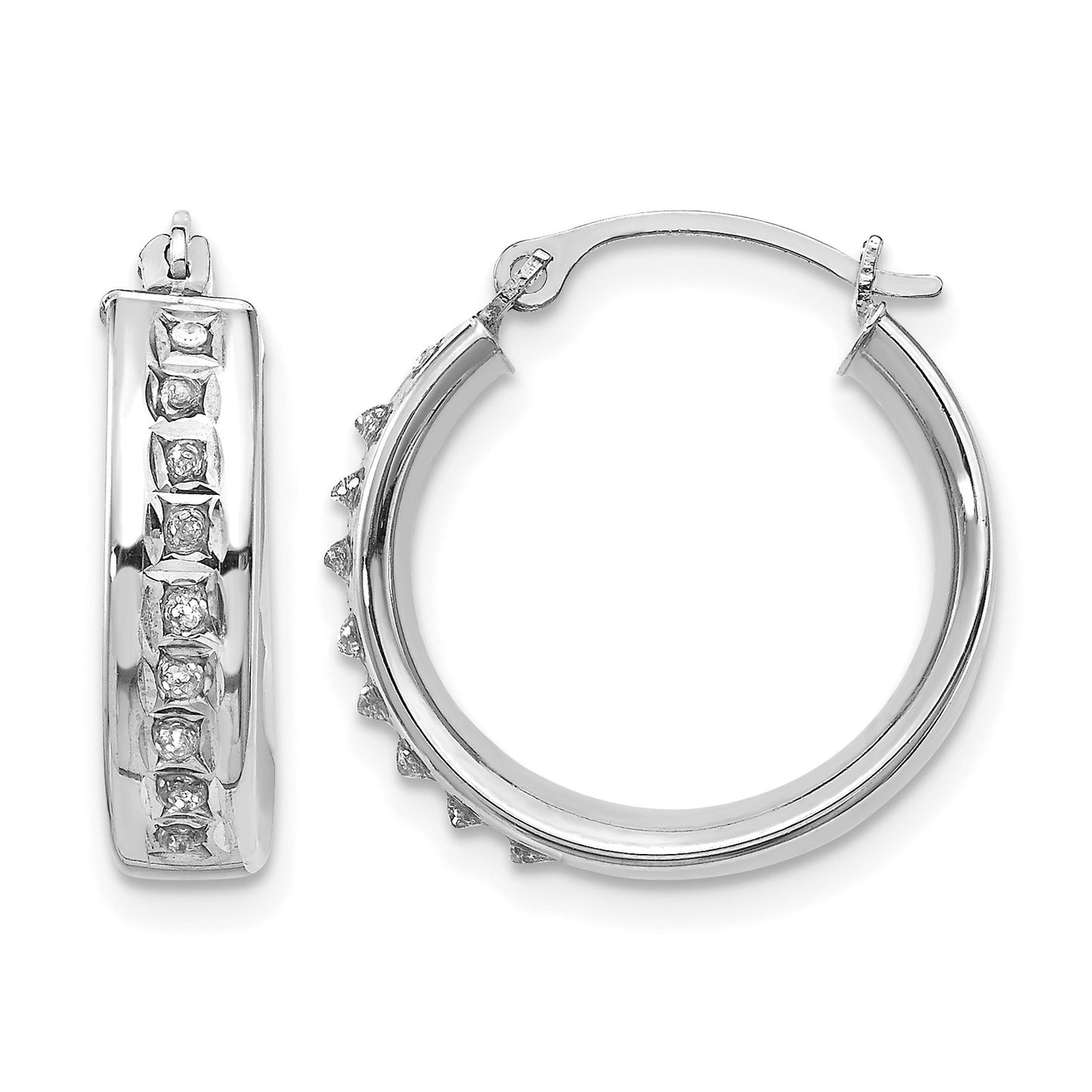 14k White Gold Diamond Fascination Diamond Dust/Accent 5x18mm Round Hoop Earrings