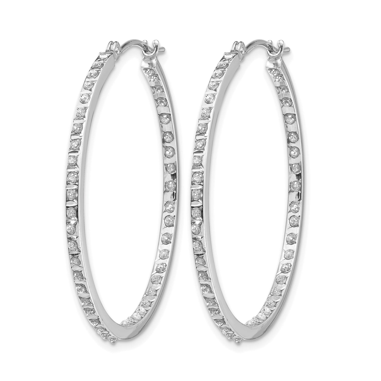 14k White Gold Diamond Fascination Diamond Dust/Accent 2x25mm Round In/Out Hoop Earrings