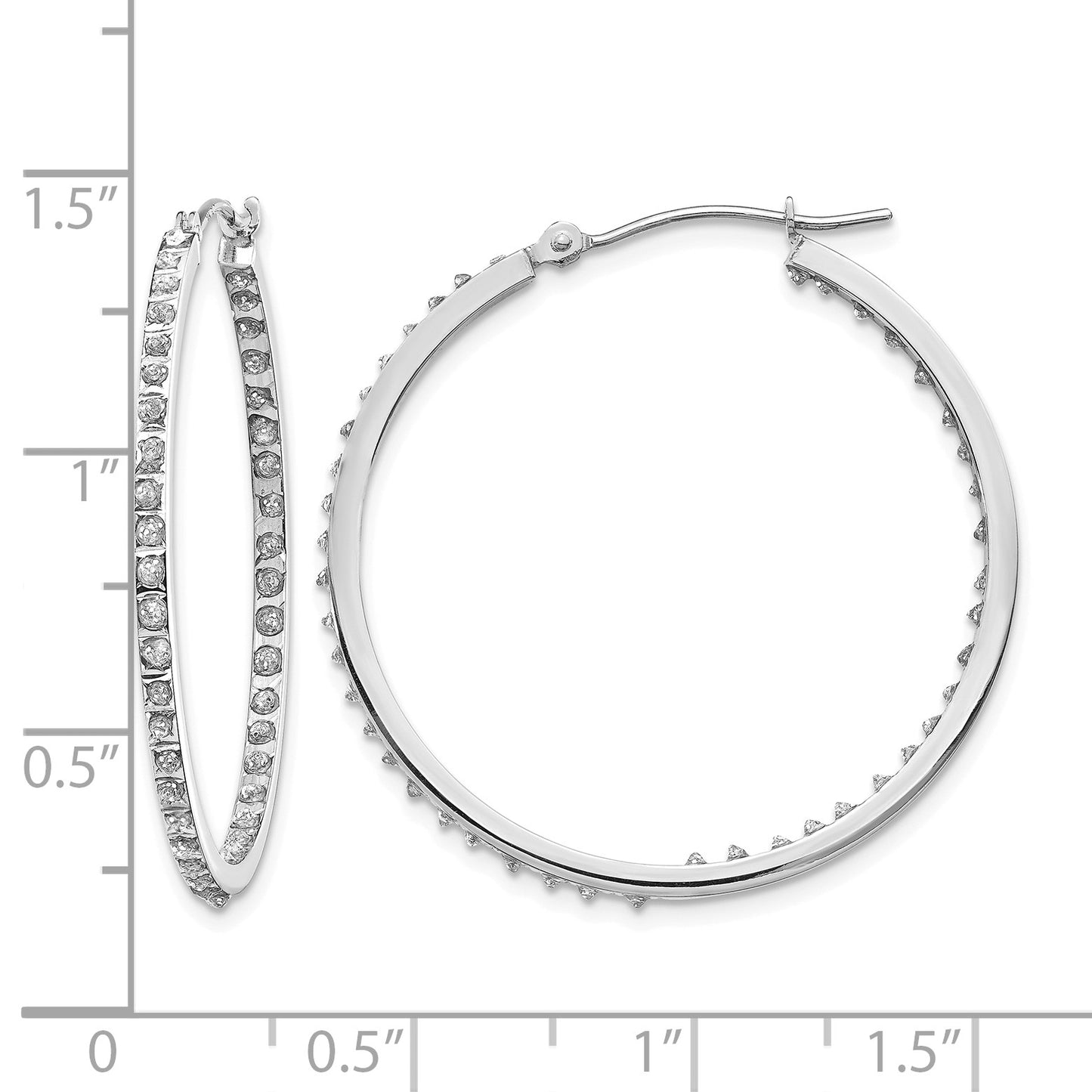 14k White Gold Diamond Fascination Diamond Dust/Accent 2x25mm Round In/Out Hoop Earrings