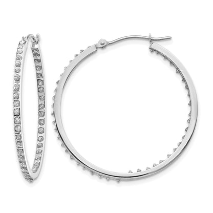 14k White Gold Diamond Fascination Diamond Dust/Accent 2x25mm Round In/Out Hoop Earrings