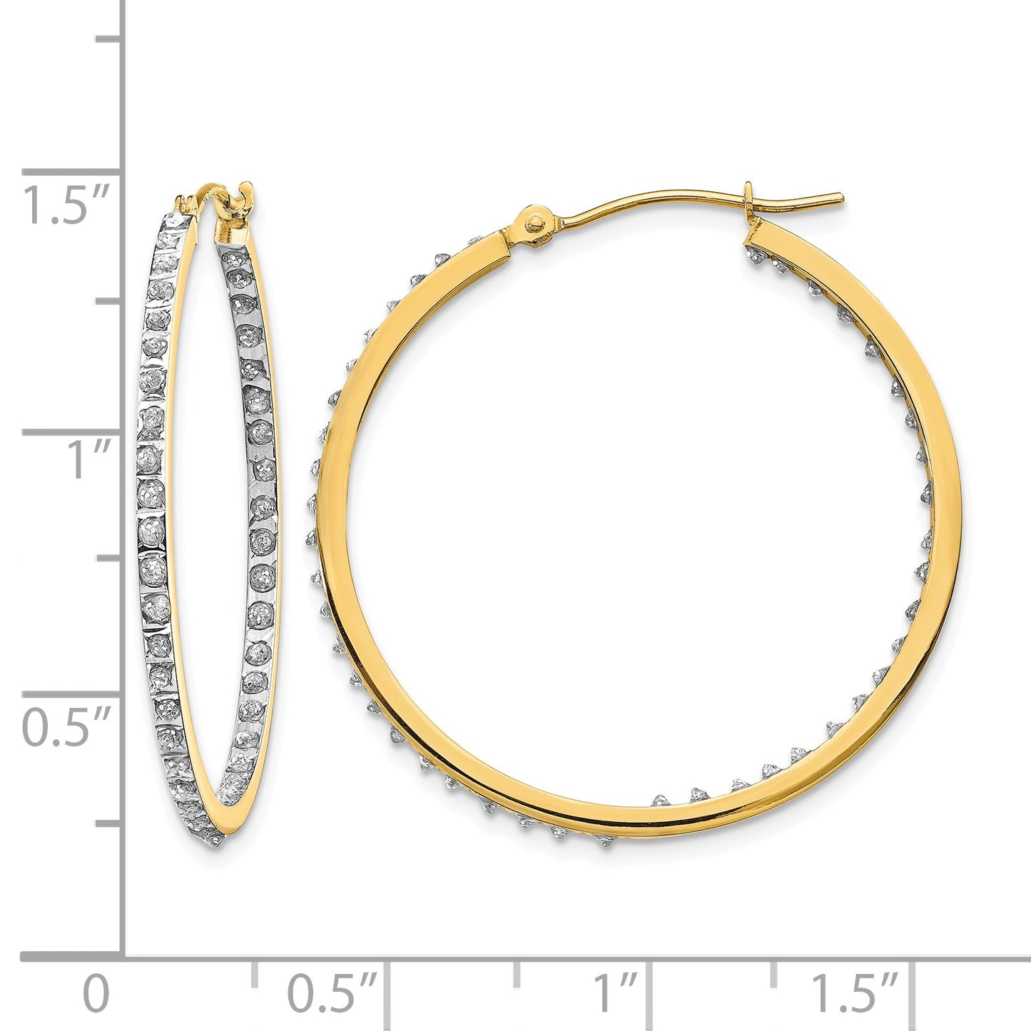 14k Diamond Fascination Diamond Dust/Accent 2x35mm Round In/Out Hoop Earrings