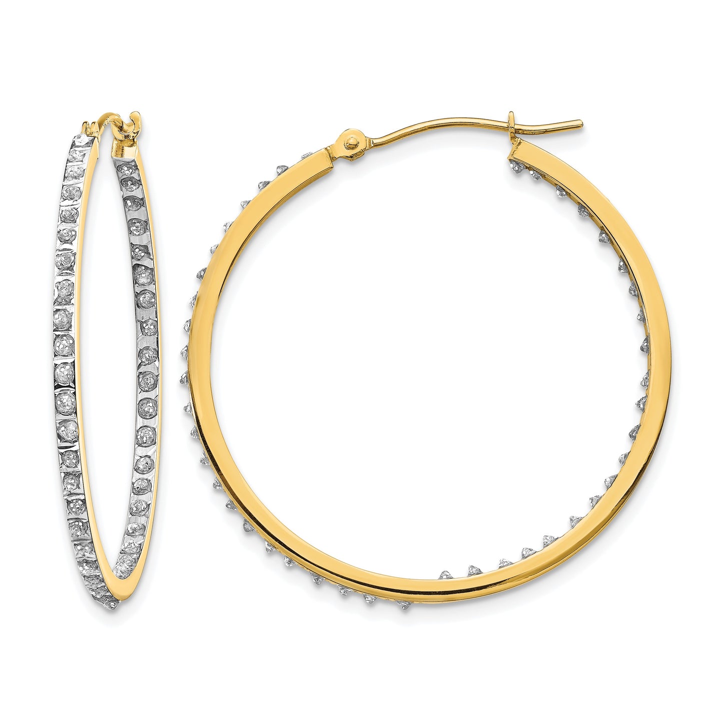 14k Diamond Fascination Diamond Dust/Accent 2x35mm Round In/Out Hoop Earrings