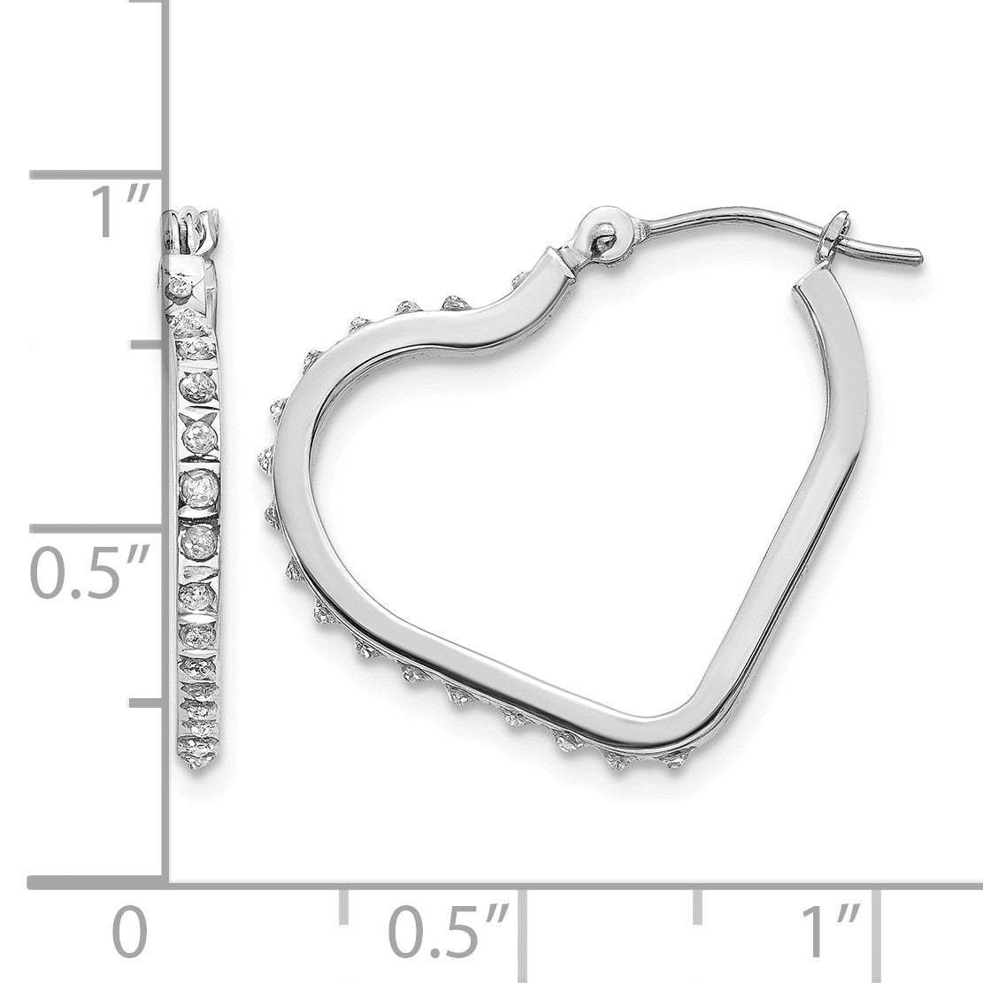 14k White Gold Diamond Fascination Diamond Dust/Accent Heart Hoop Earrings