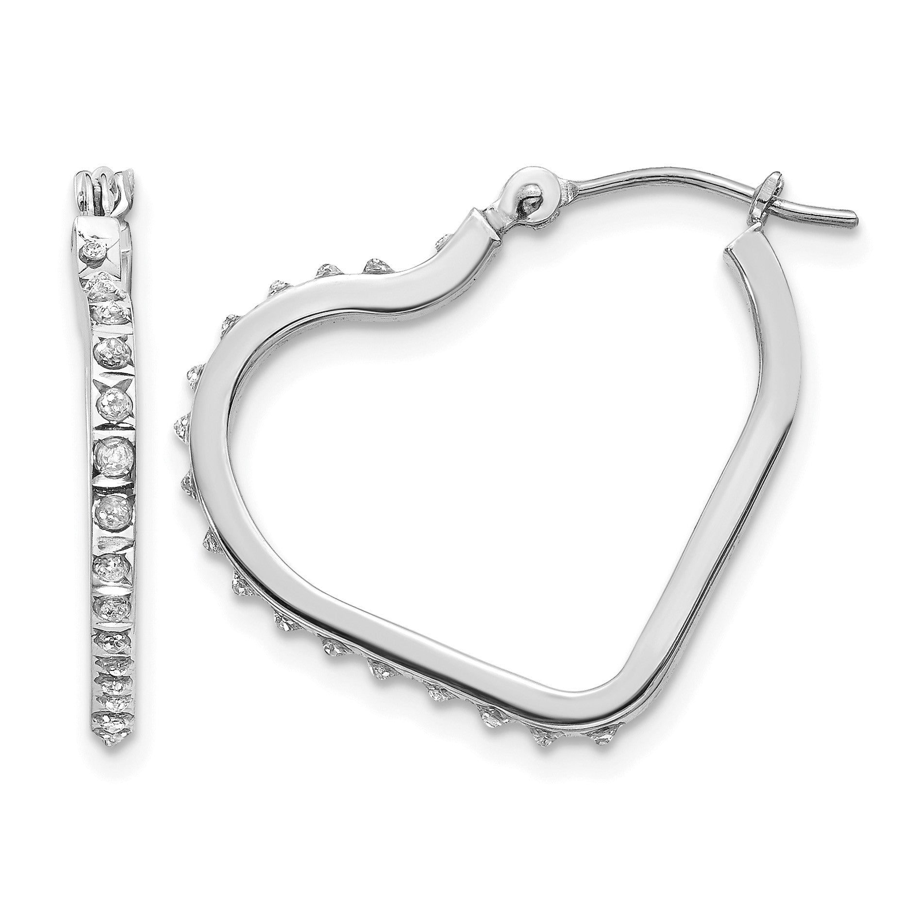 14k White Gold Diamond Fascination Diamond Dust/Accent Heart Hoop Earrings