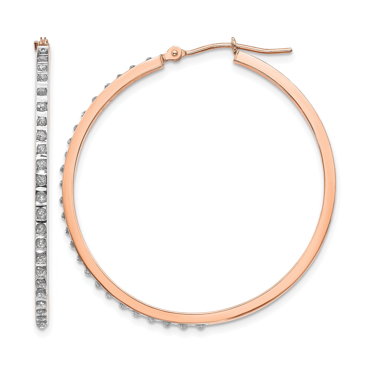 14k Rose Gold Diamond Fascination Diamond Dust/Accent 2x40mm Round Hoop Earrings