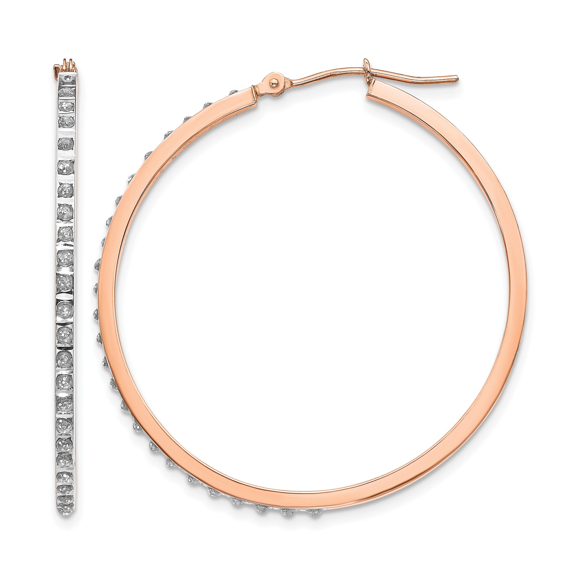 14k Rose Gold Diamond Fascination Diamond Dust/Accent 2x40mm Round Hoop Earrings