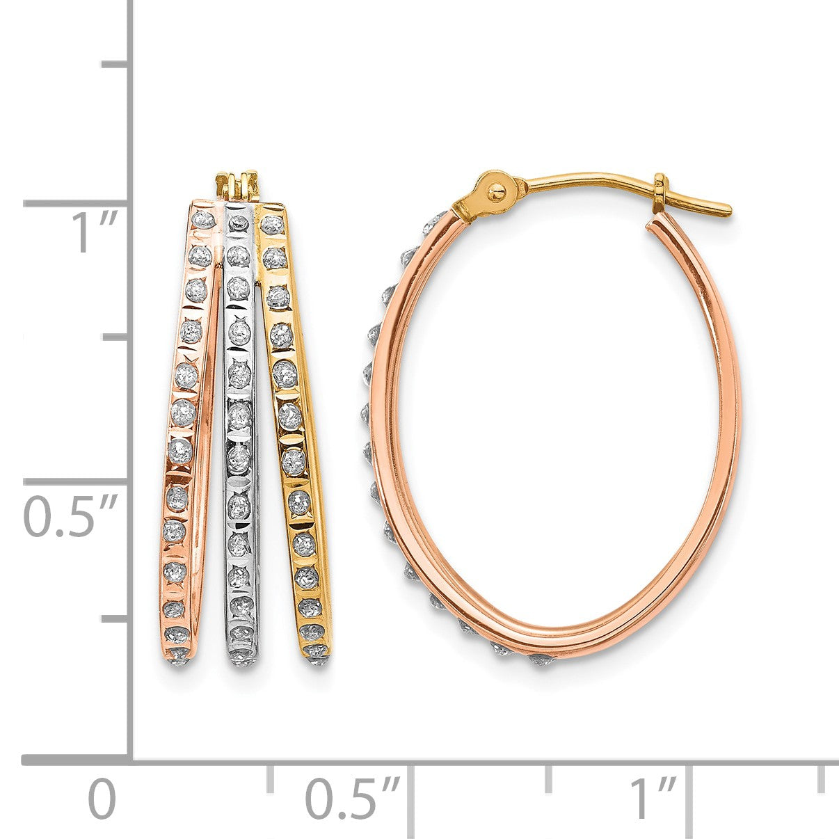 14k Tri-color Diamond Fascination Diamond Dust/Accent Oval 3-Hoop Earrings