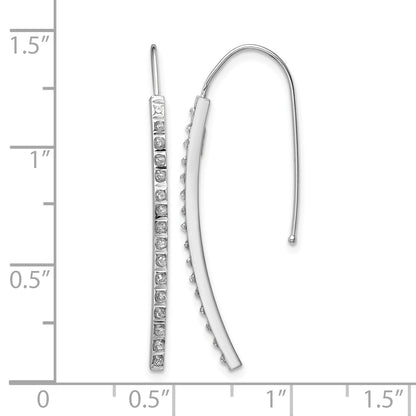 14k White Gold Diamond Fascination Diamond Dust/Accent Curved Bar French Wire Earrings