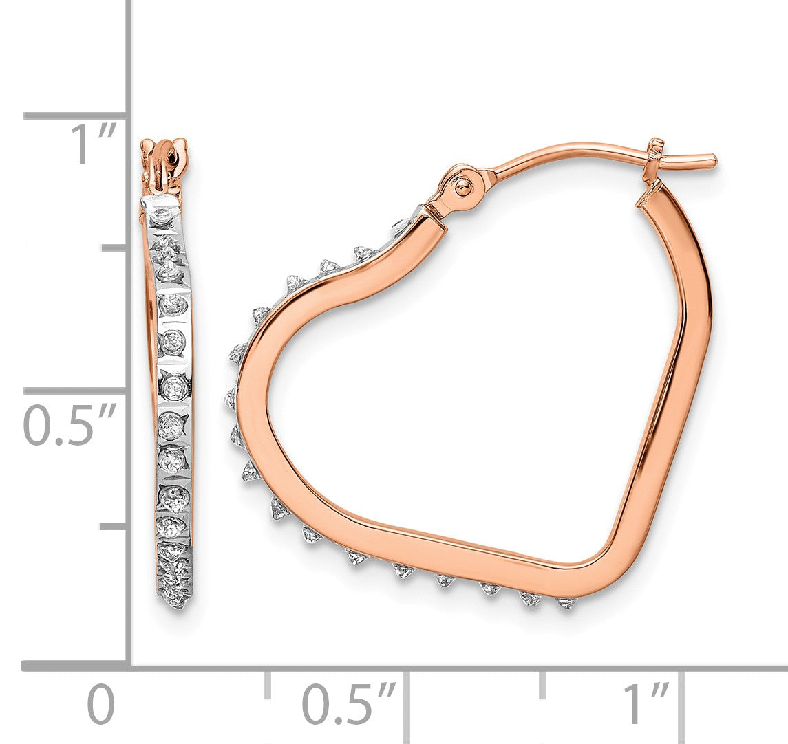 14k Rose Gold Diamond Fascination Diamond Dust/Accent Heart Hoop Earrings