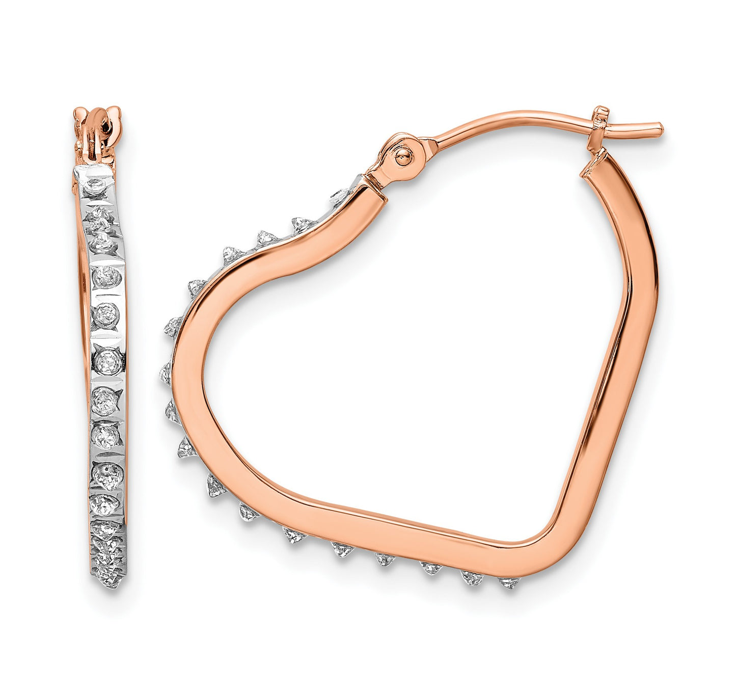 14k Rose Gold Diamond Fascination Diamond Dust/Accent Heart Hoop Earrings