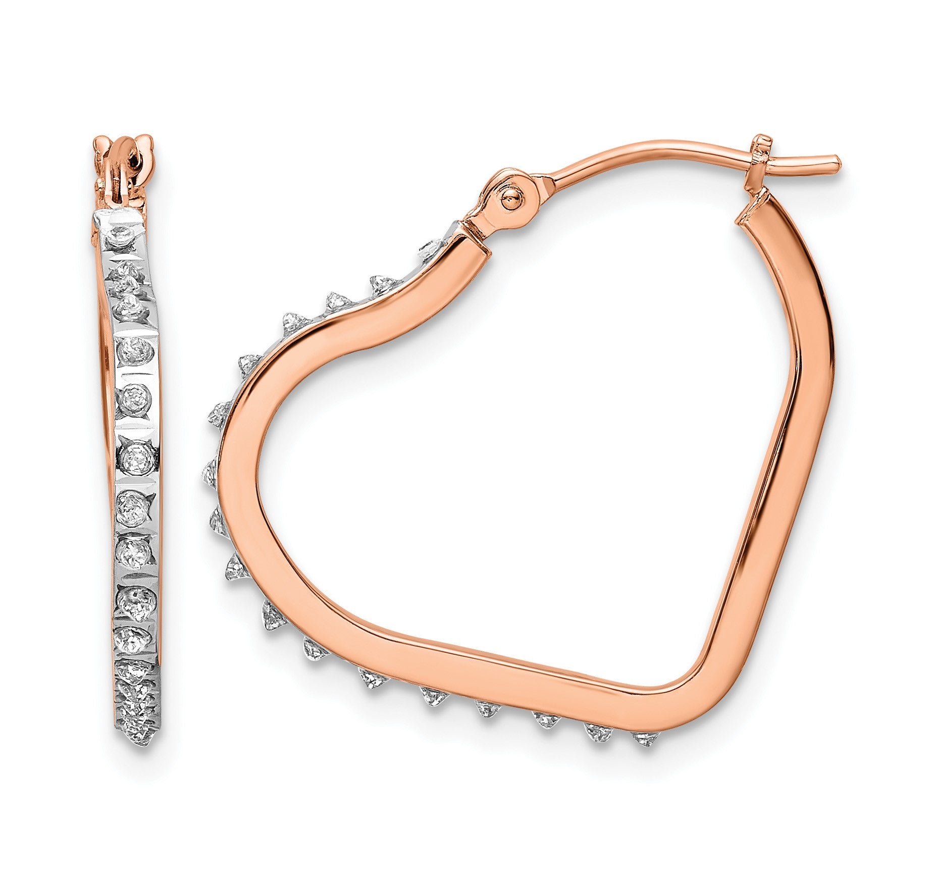 14k Rose Gold Diamond Fascination Diamond Dust/Accent Heart Hoop Earrings
