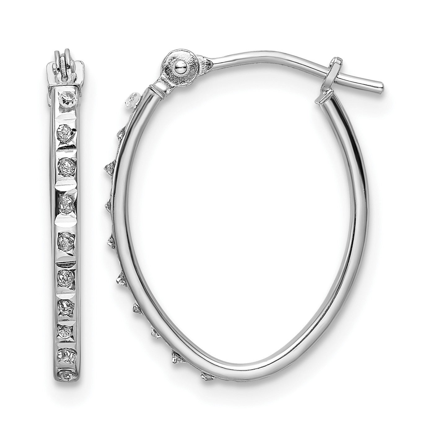 14k White Gold Diamond Fascination Diamond Dust/Accent 1.5x18mm Oval Hoop Earrings