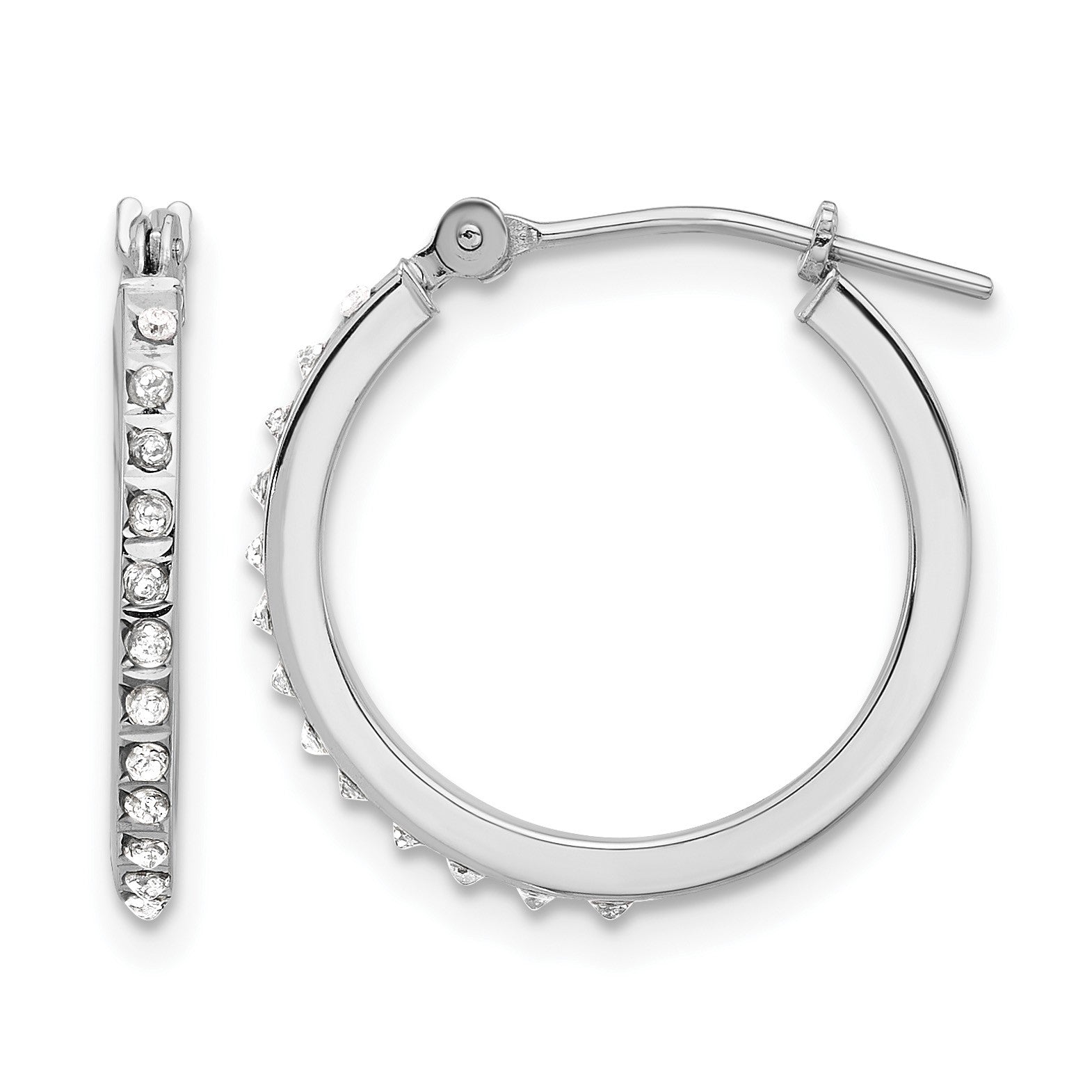 14k White Gold Diamond Fascination Diamond Dust/Accent 1x17.5mm Round Hoop Earrings
