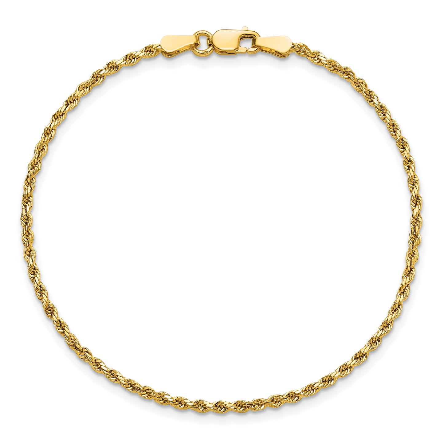 14K 8 inch 2mm Semi Solid Diamond-cut Rope with Lobster Clasp Chain