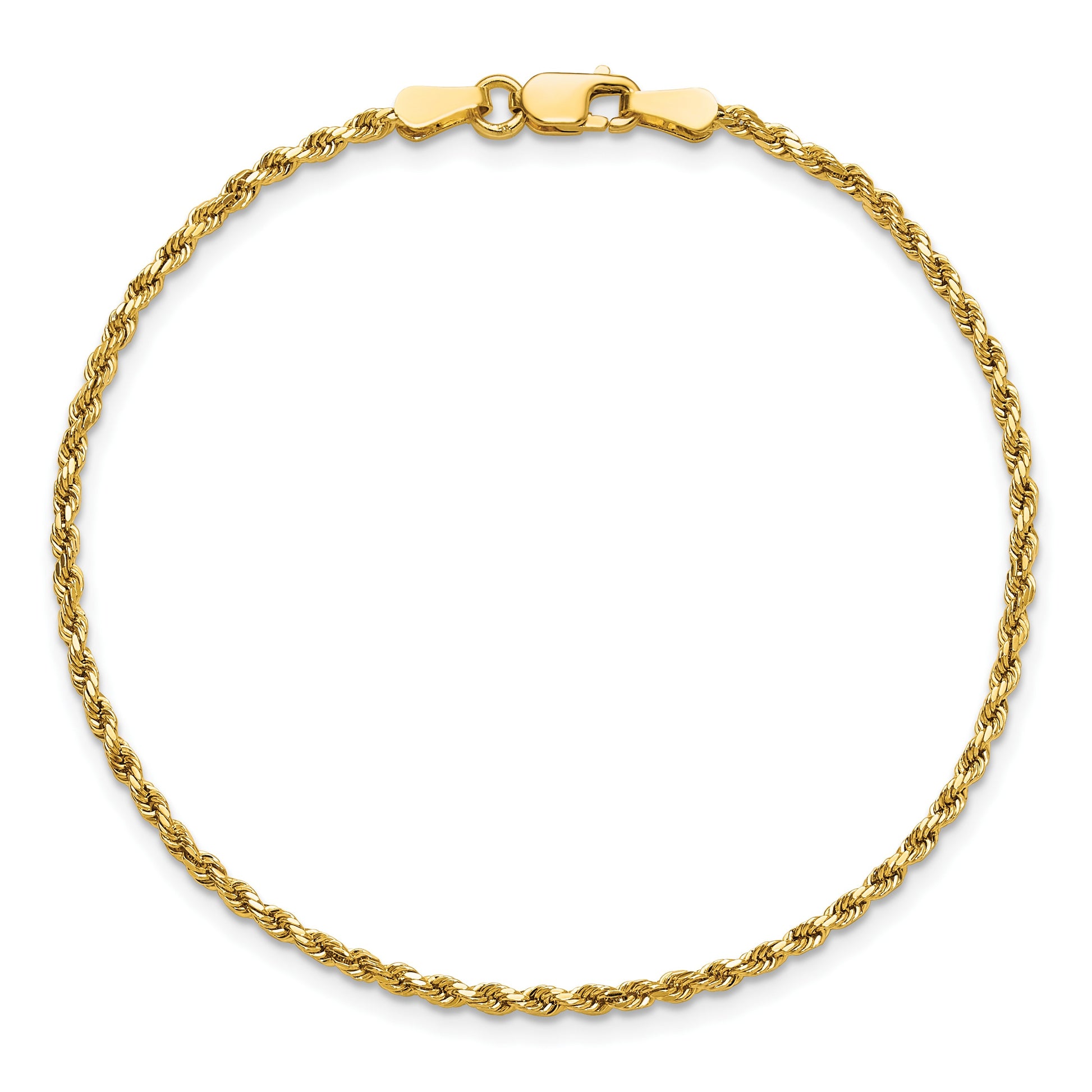 14K 8 inch 2mm Semi Solid Diamond-cut Rope with Lobster Clasp Chain
