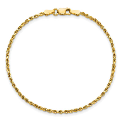 14K 8 inch 2mm Semi Solid Diamond-cut Rope with Lobster Clasp Chain