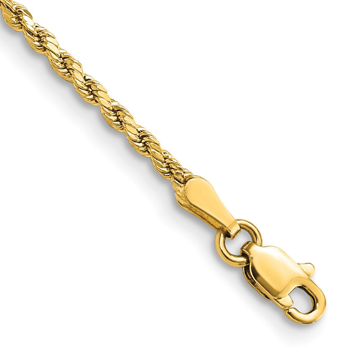 14K 8 inch 2mm Semi Solid Diamond-cut Rope with Lobster Clasp Chain