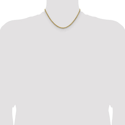 14K 16 inch 2.5mm Semi Solid Diamond-cut Rope with Lobster Clasp Chain