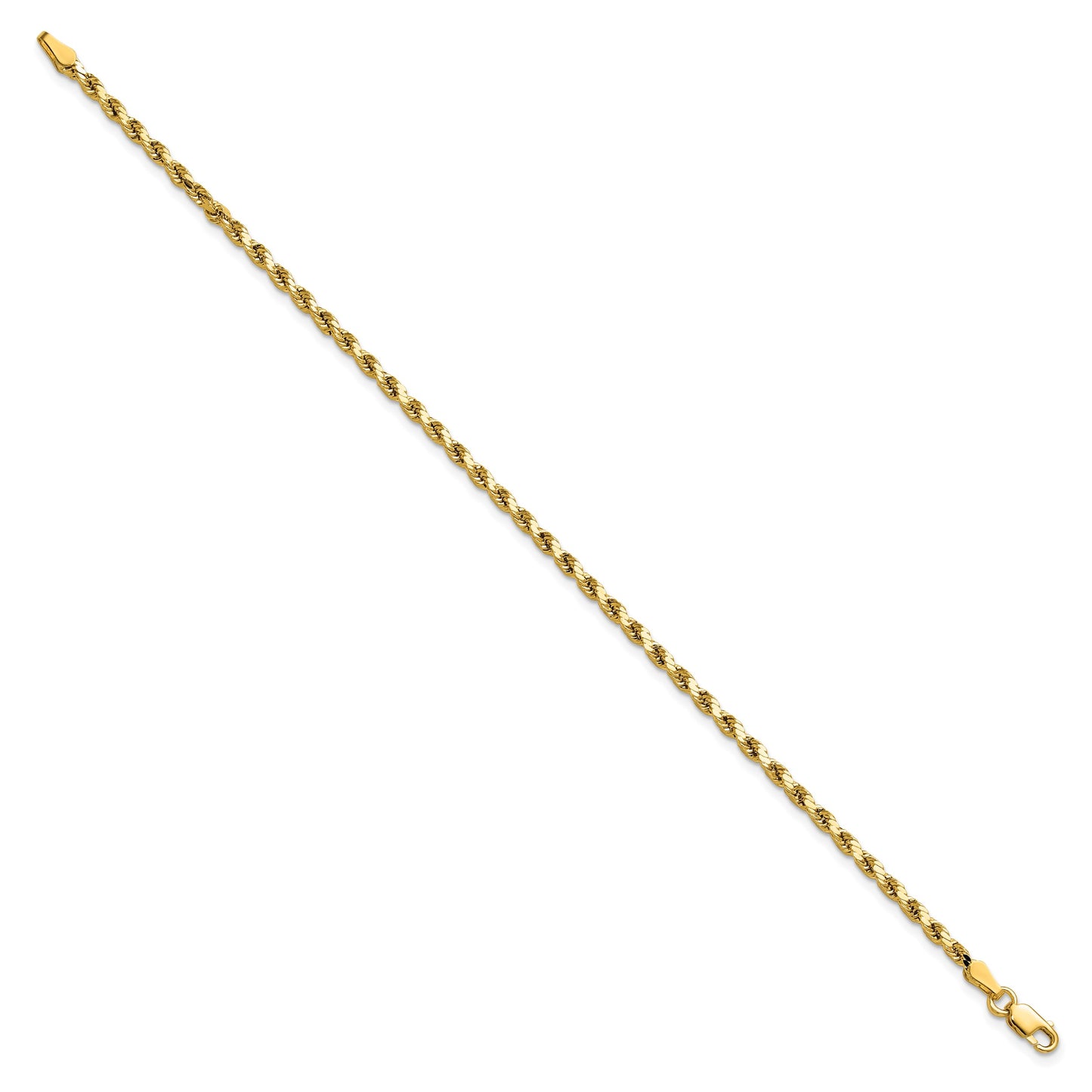 14K 7 inch 2.5mm Semi Solid Diamond-cut Rope with Lobster Clasp Chain
