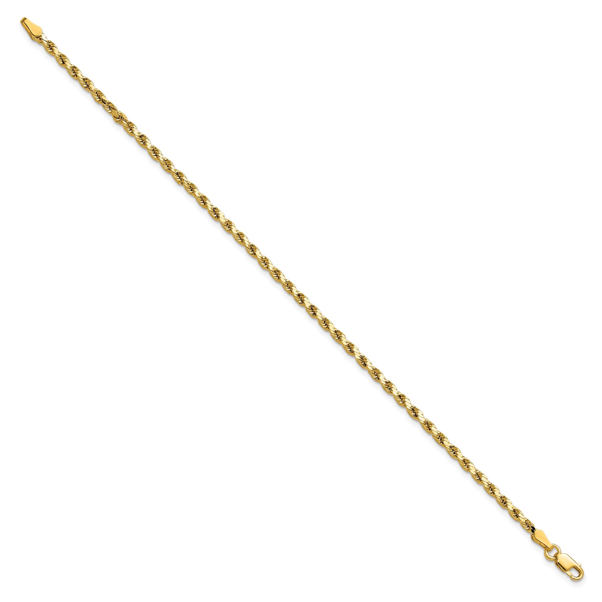 14K 7 inch 2.5mm Semi Solid Diamond-cut Rope with Lobster Clasp Chain