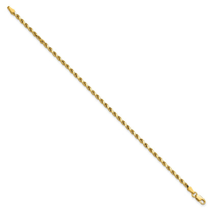 14K 7 inch 2.5mm Semi Solid Diamond-cut Rope with Lobster Clasp Chain