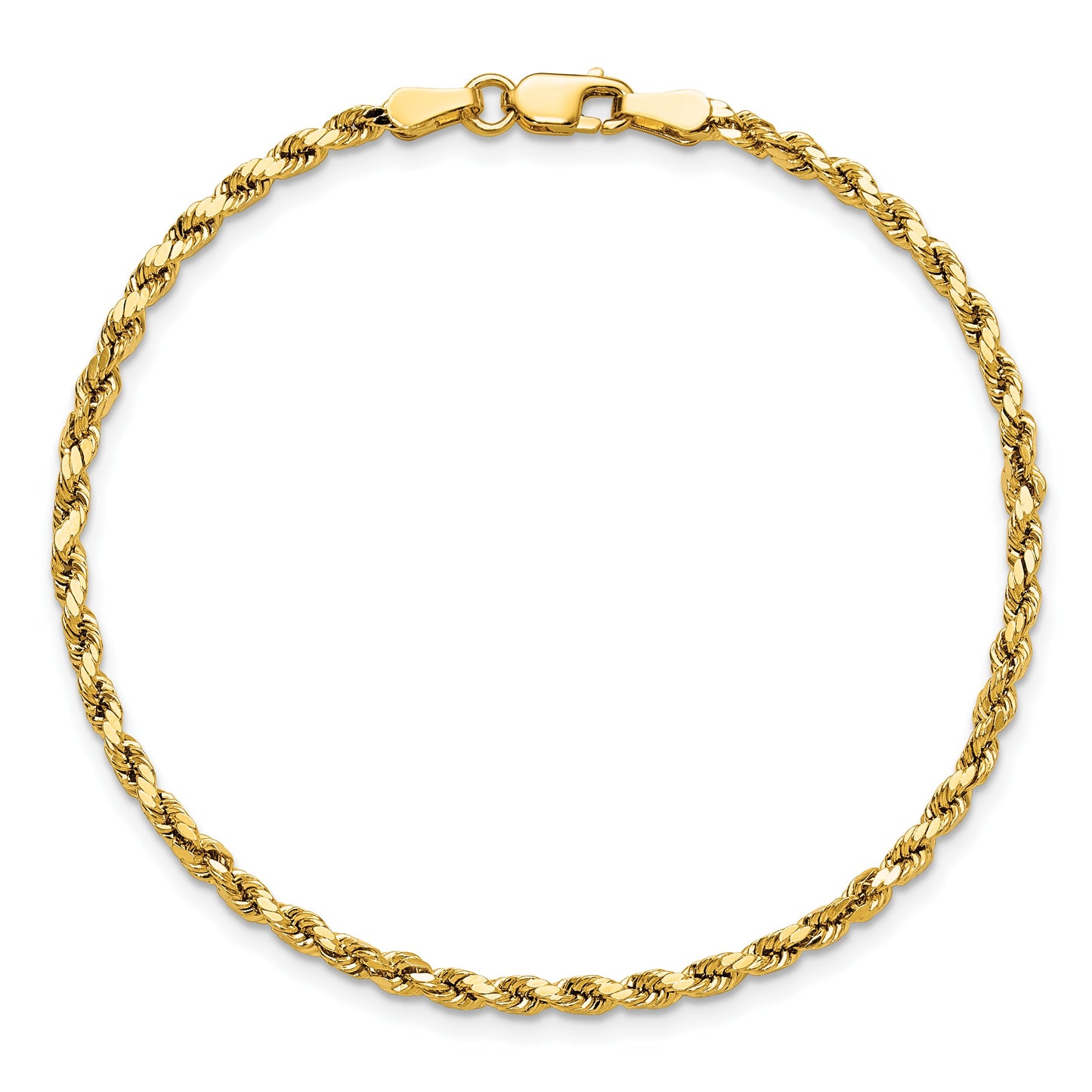14K 7 inch 2.5mm Semi Solid Diamond-cut Rope with Lobster Clasp Chain