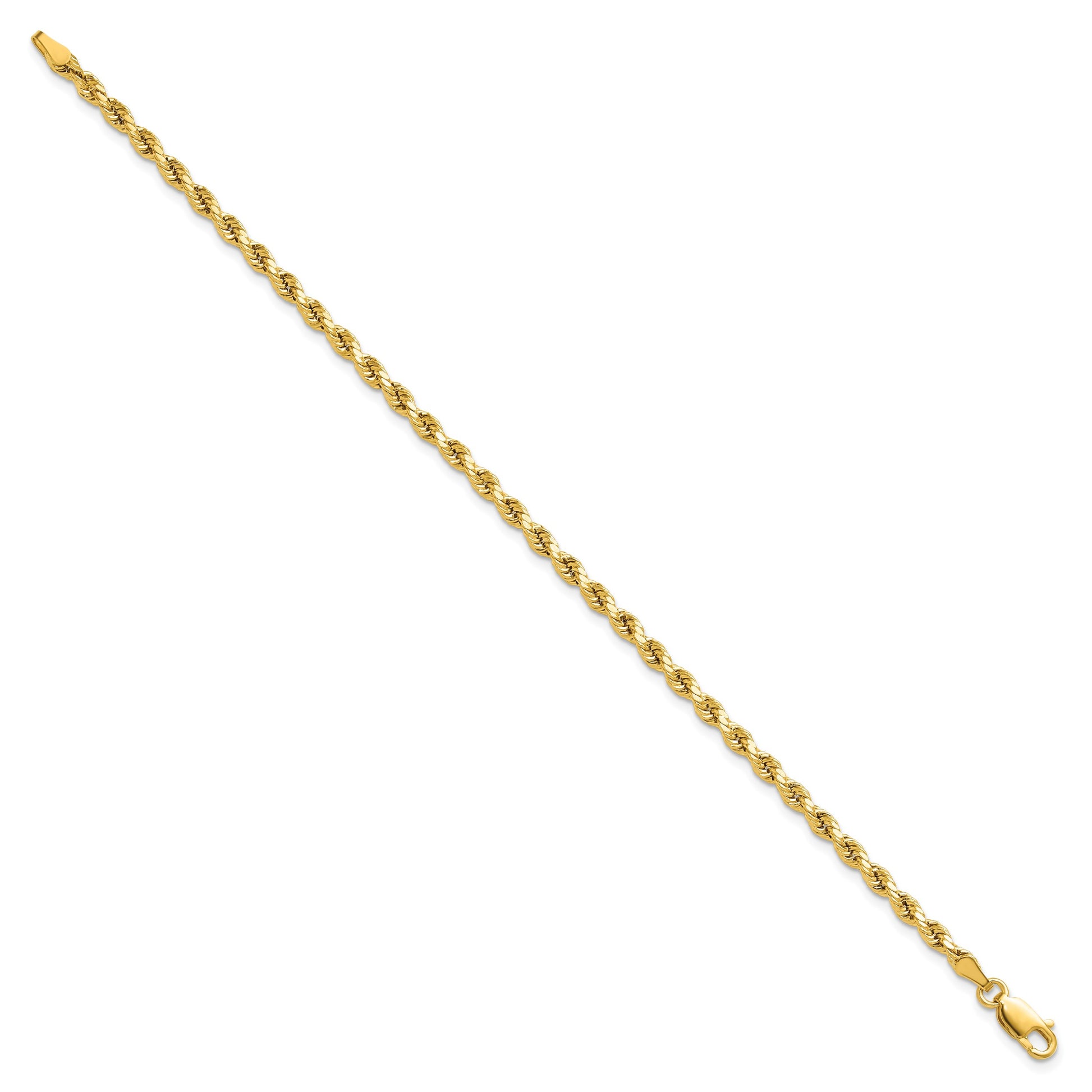 14K 8 inch 3mm Semi Solid Diamond-cut Rope with Lobster Clasp Chain