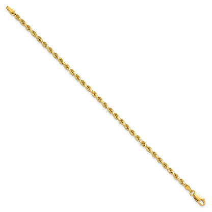 14K 8 inch 3mm Semi Solid Diamond-cut Rope with Lobster Clasp Chain