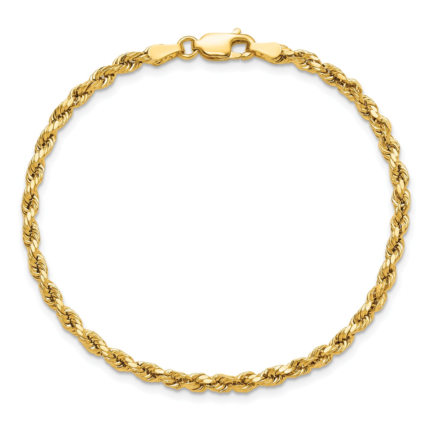 14K 7 inch 3mm Semi Solid Diamond-cut Rope with Lobster Clasp Chain