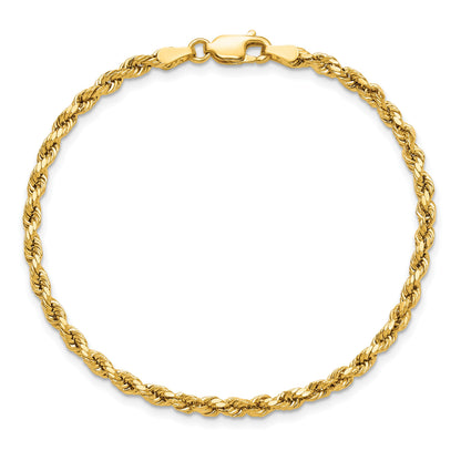 14K 8 inch 3mm Semi Solid Diamond-cut Rope with Lobster Clasp Chain
