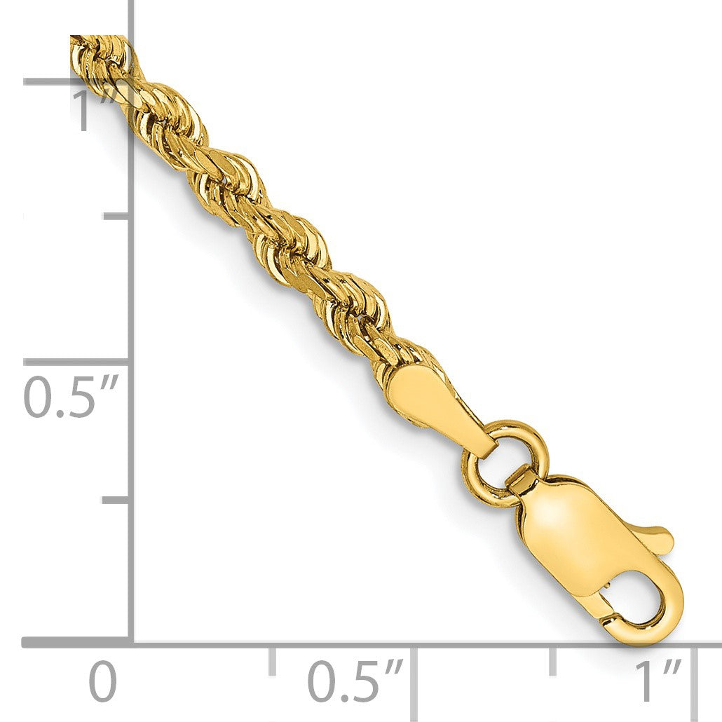 14K 7 inch 3mm Semi Solid Diamond-cut Rope with Lobster Clasp Chain