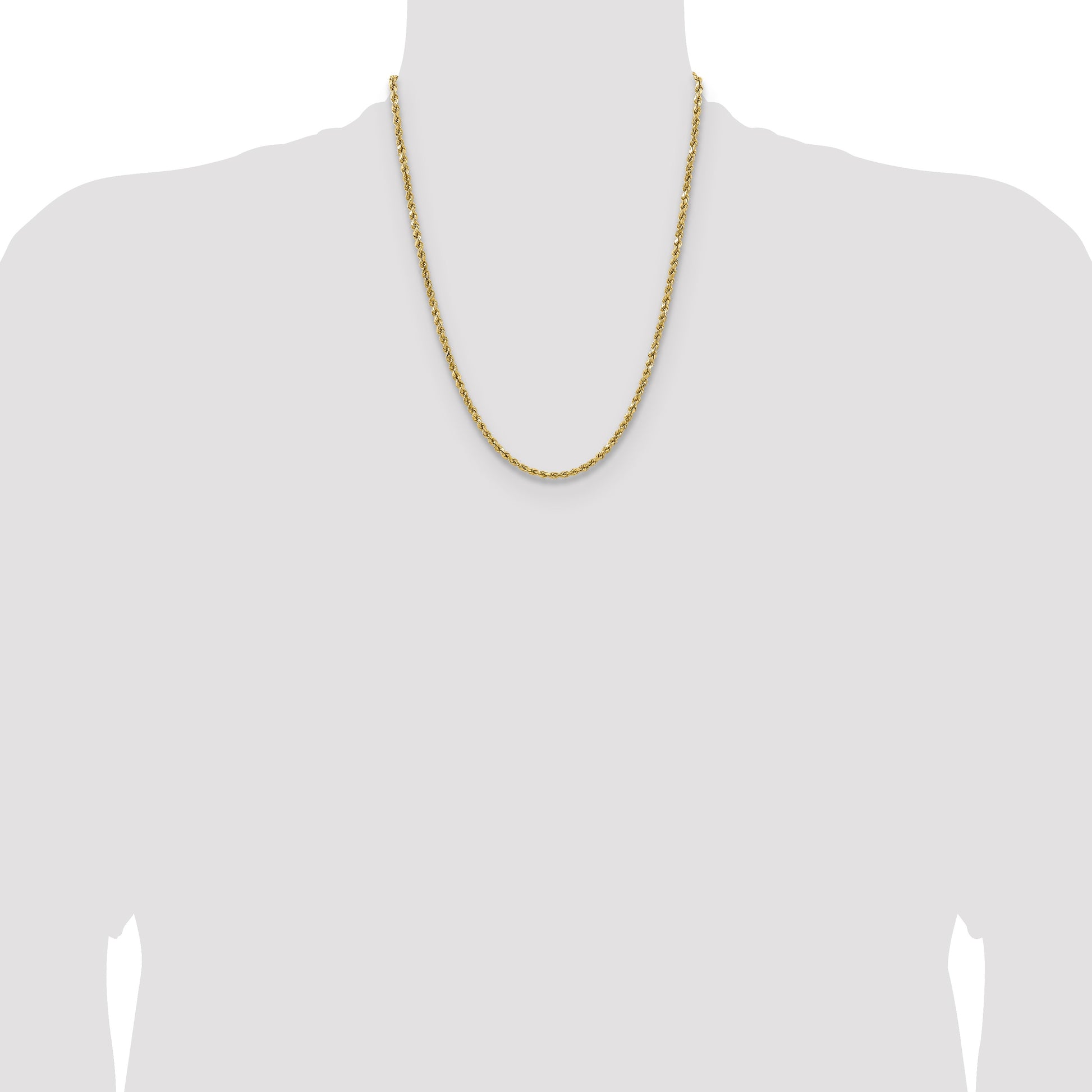 14K 22 inch 3.5mm Semi Solid Diamond-cut Rope with Lobster Clasp Chain