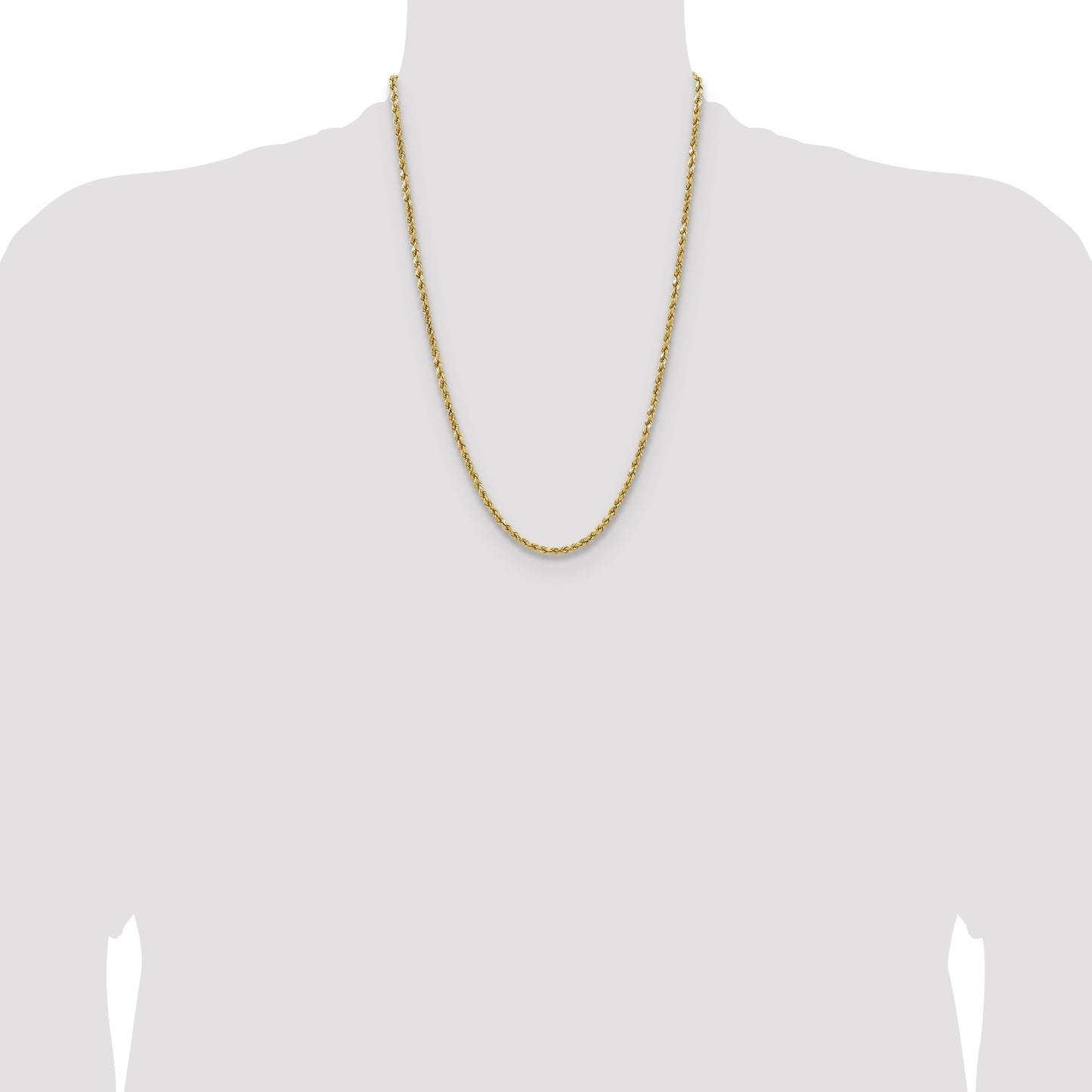 14K 24 inch 3.5mm Semi Solid Diamond-cut Rope with Lobster Clasp Chain