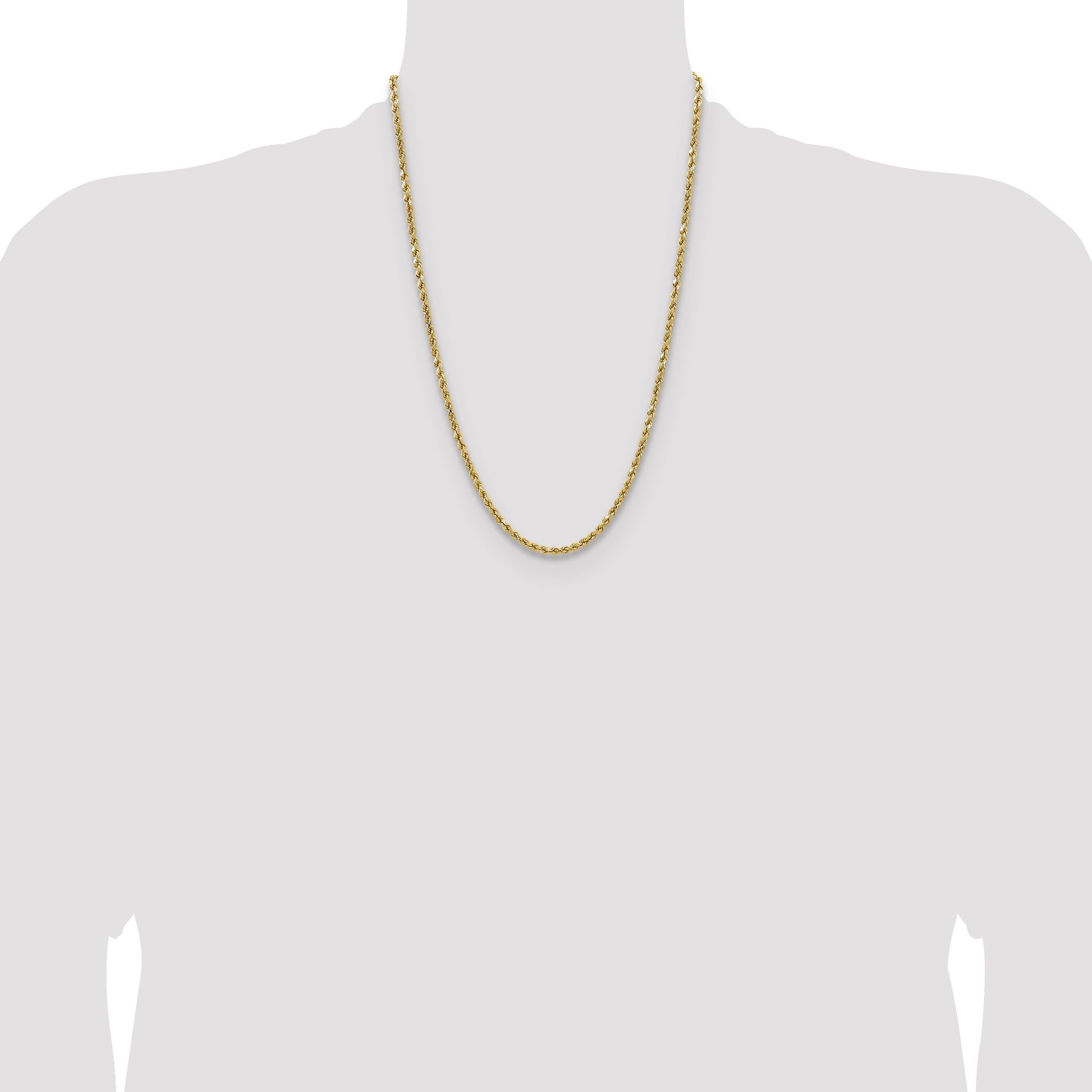 14K 24 inch 3.5mm Semi Solid Diamond-cut Rope with Lobster Clasp Chain