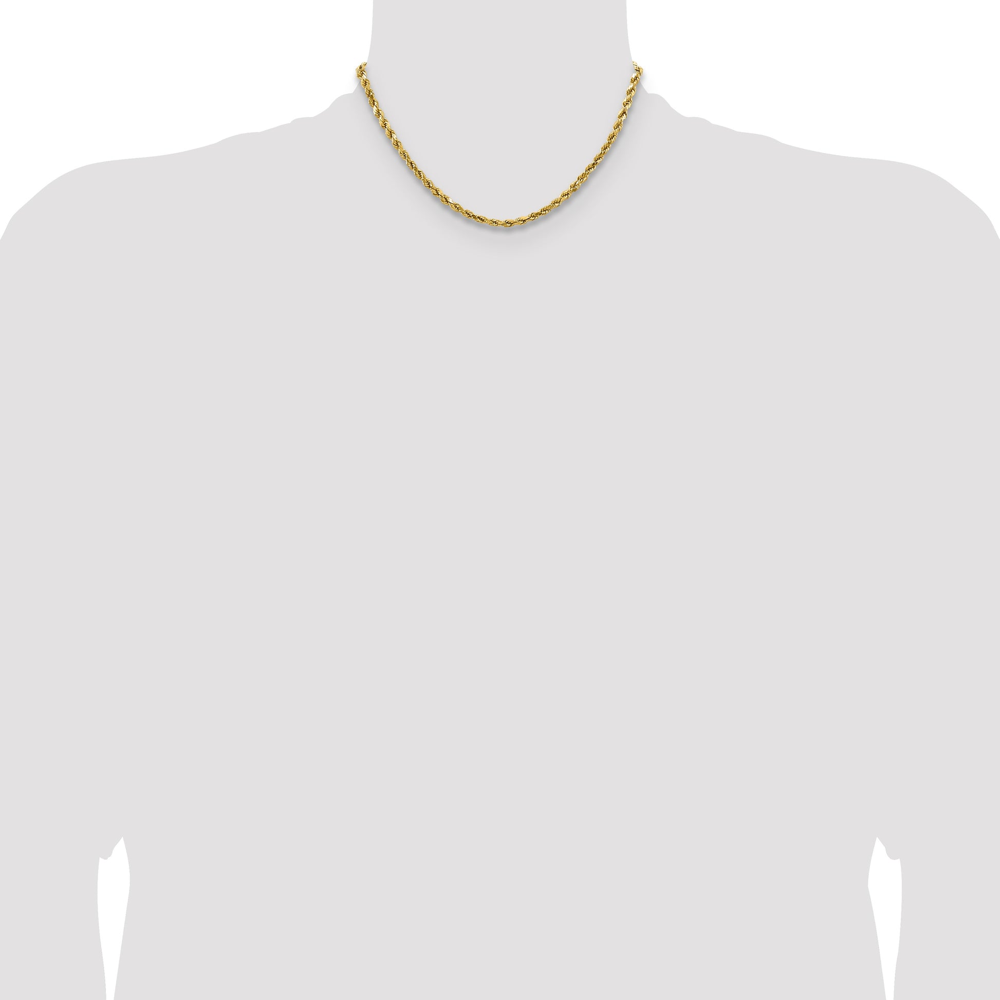 14K 16 inch 4mm Semi Solid Diamond-cut Rope with Lobster Clasp Chain