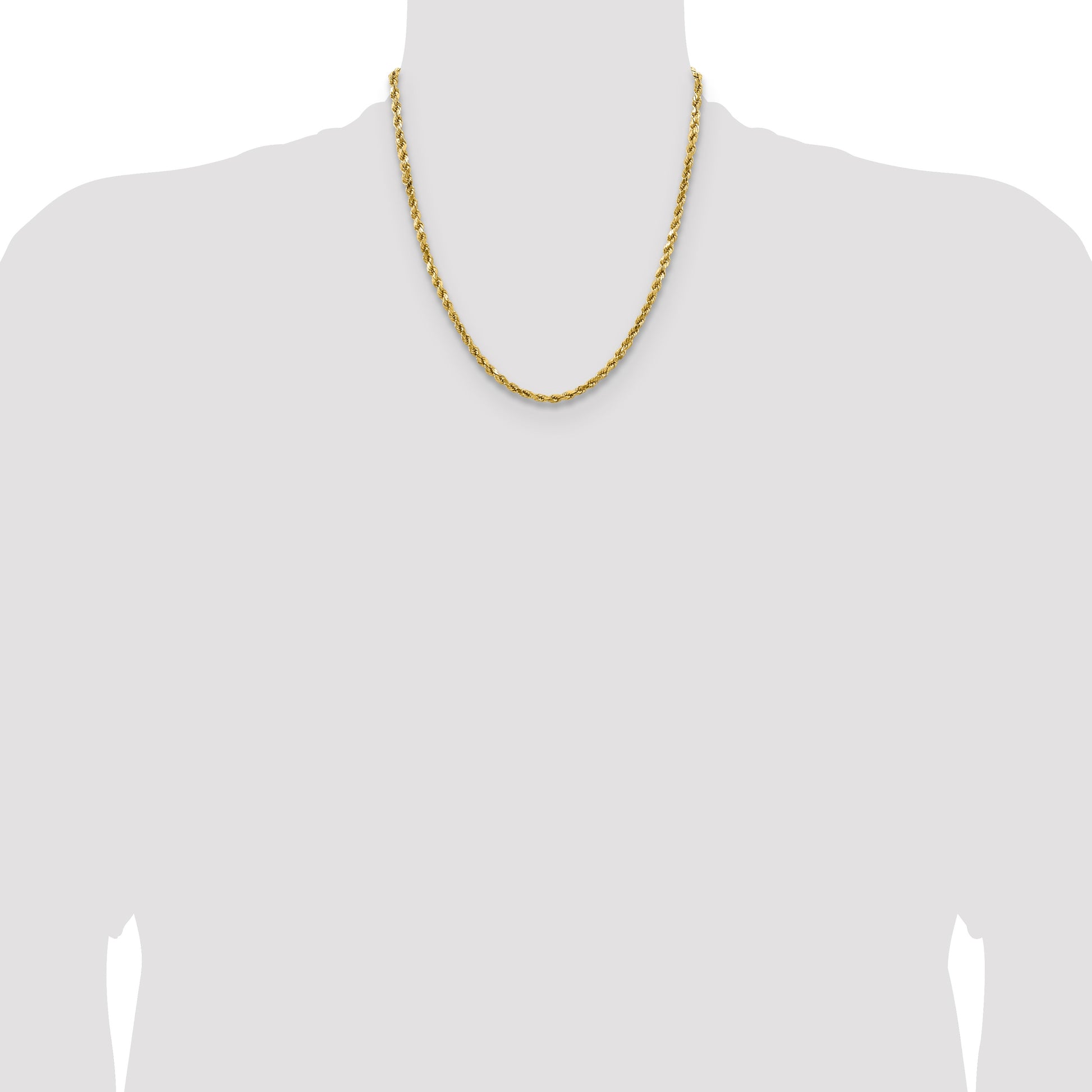 14K 20 inch 4mm Semi Solid Diamond-cut Rope with Lobster Clasp Chain