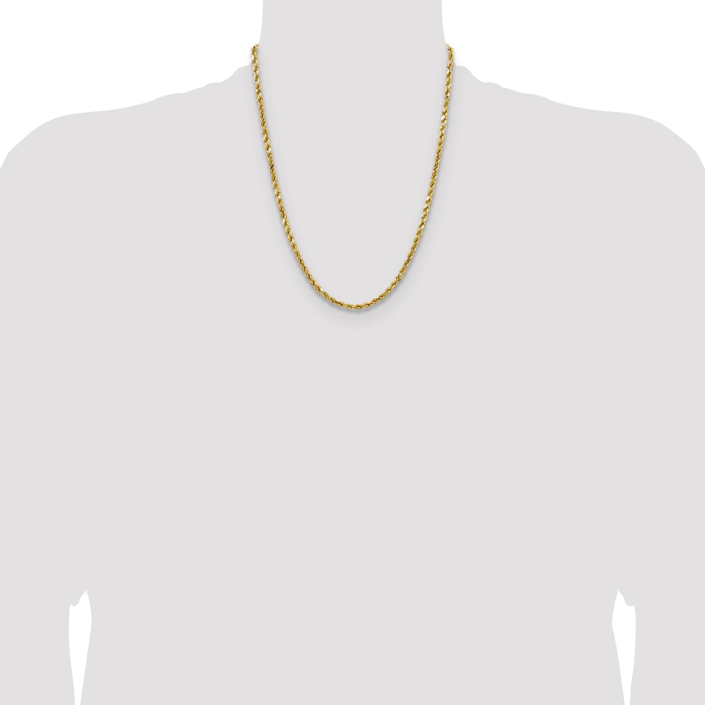 14K 22 inch 4mm Semi Solid Diamond-cut Rope with Lobster Clasp Chain