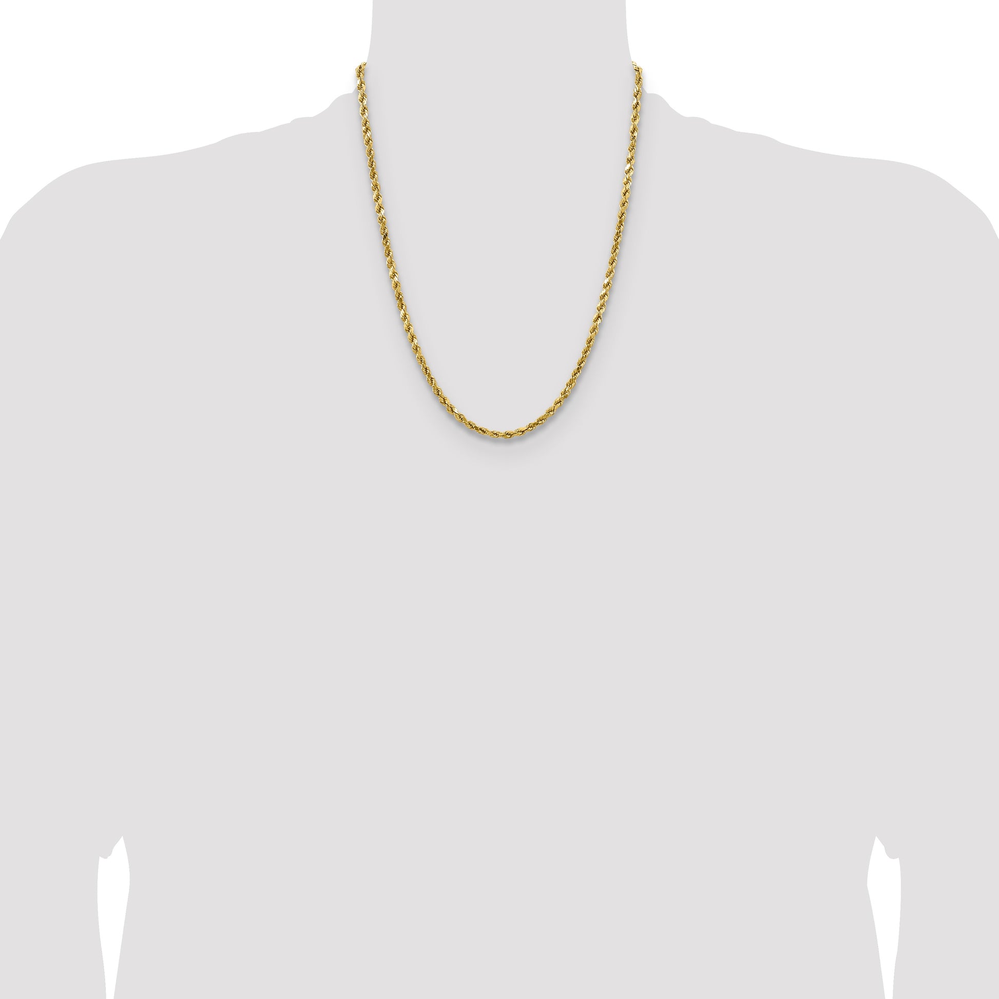 14K 22 inch 4mm Semi Solid Diamond-cut Rope with Lobster Clasp Chain