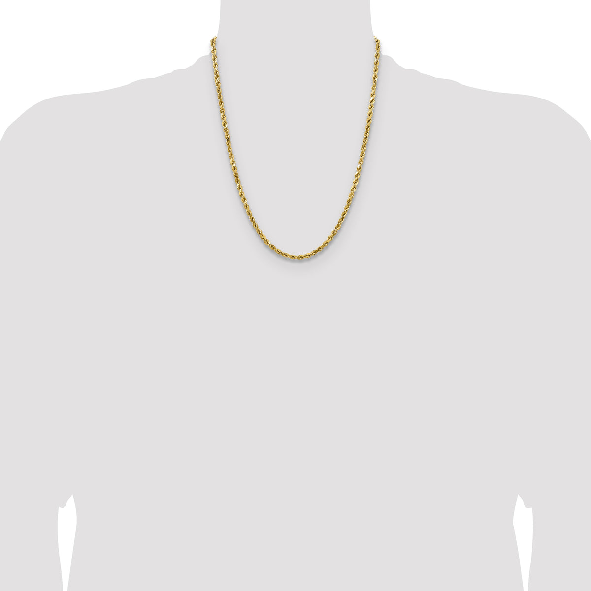 14K 22 inch 4mm Semi Solid Diamond-cut Rope with Lobster Clasp Chain
