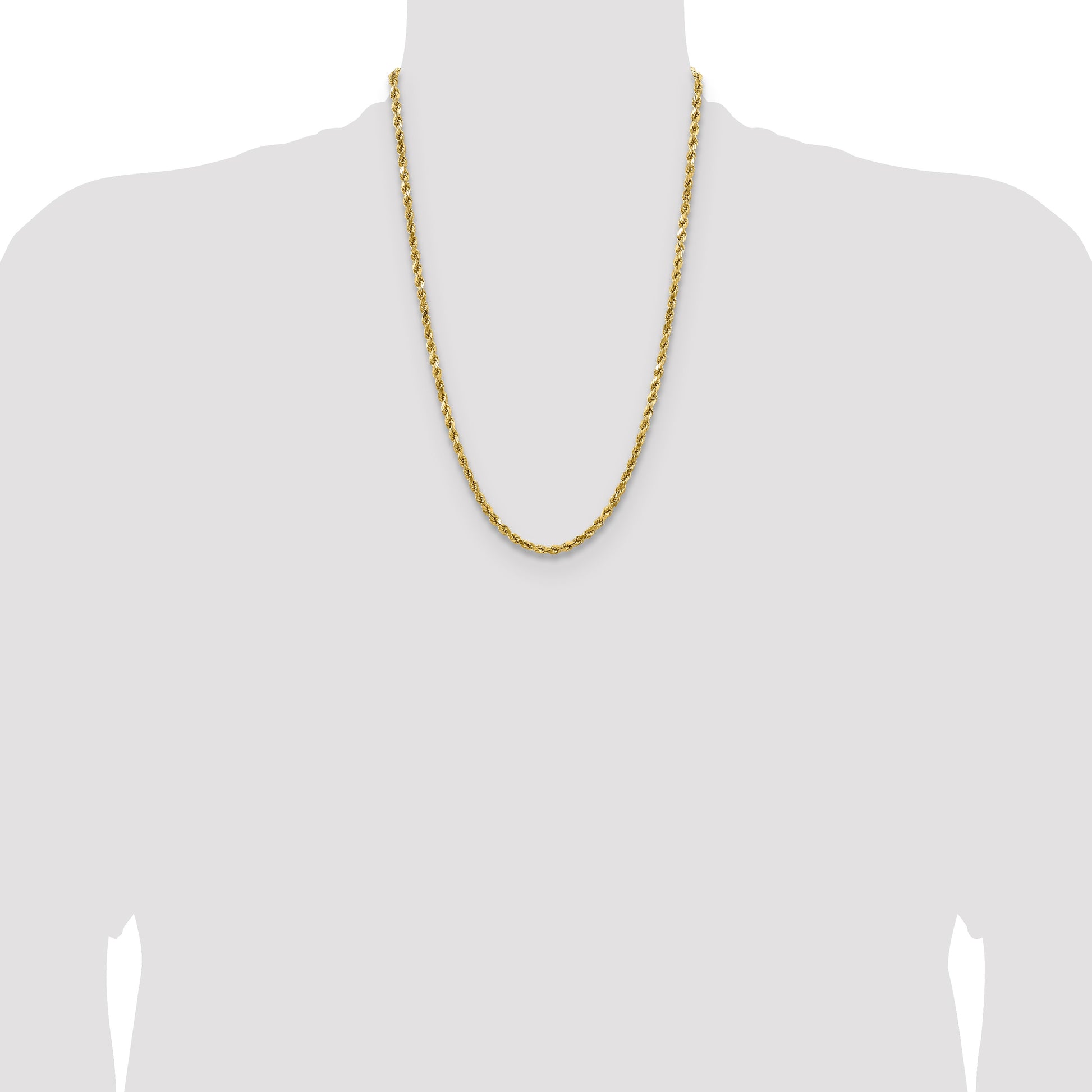 14K 24 inch 4mm Semi Solid Diamond-cut Rope with Lobster Clasp Chain