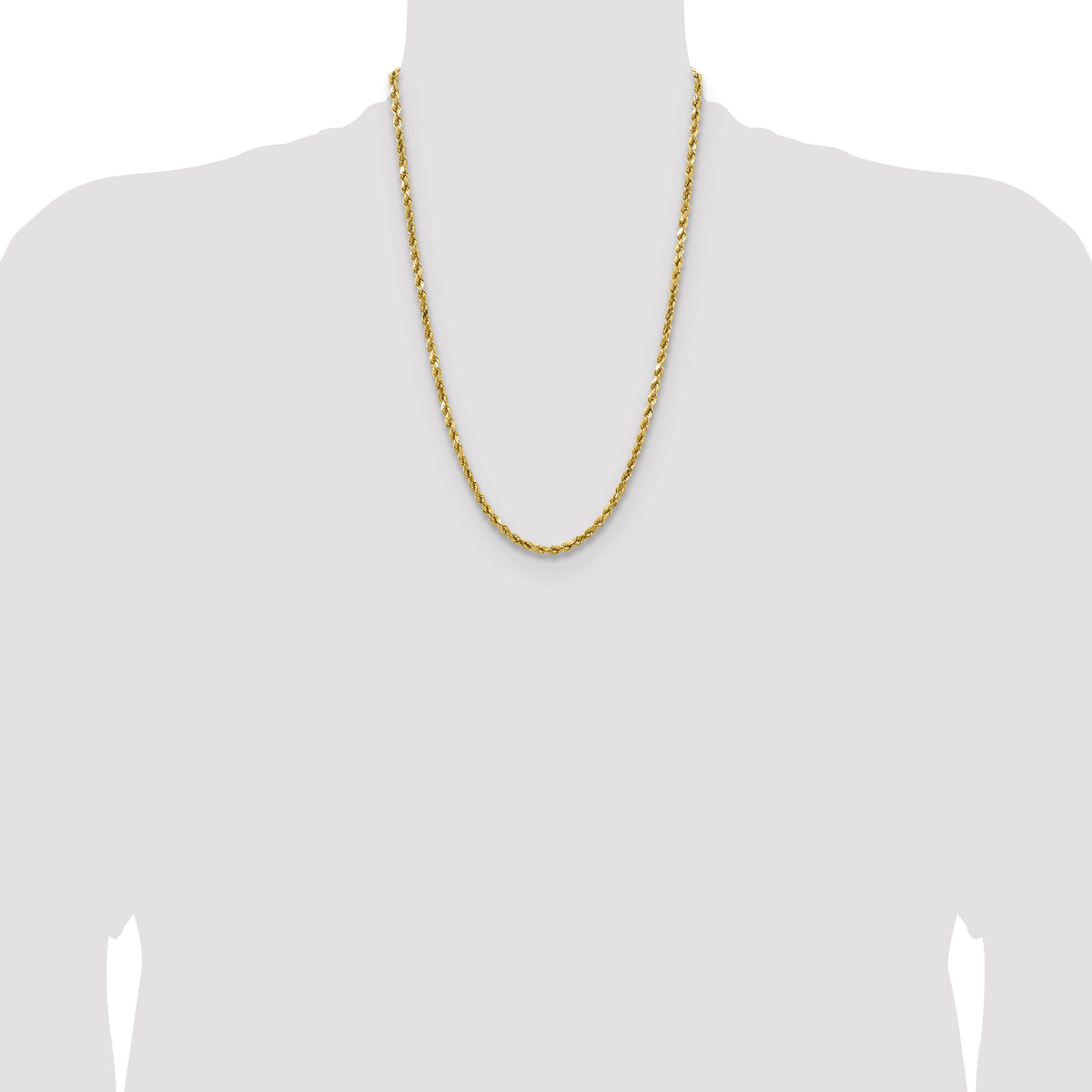 14K 24 inch 4mm Semi Solid Diamond-cut Rope with Lobster Clasp Chain