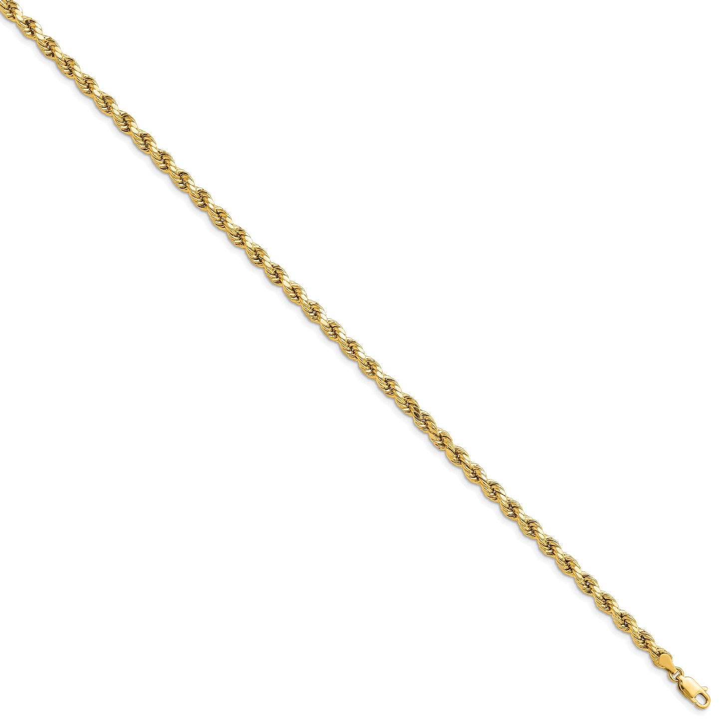14K 8 inch 4mm Semi Solid Diamond-cut Rope with Lobster Clasp Chain