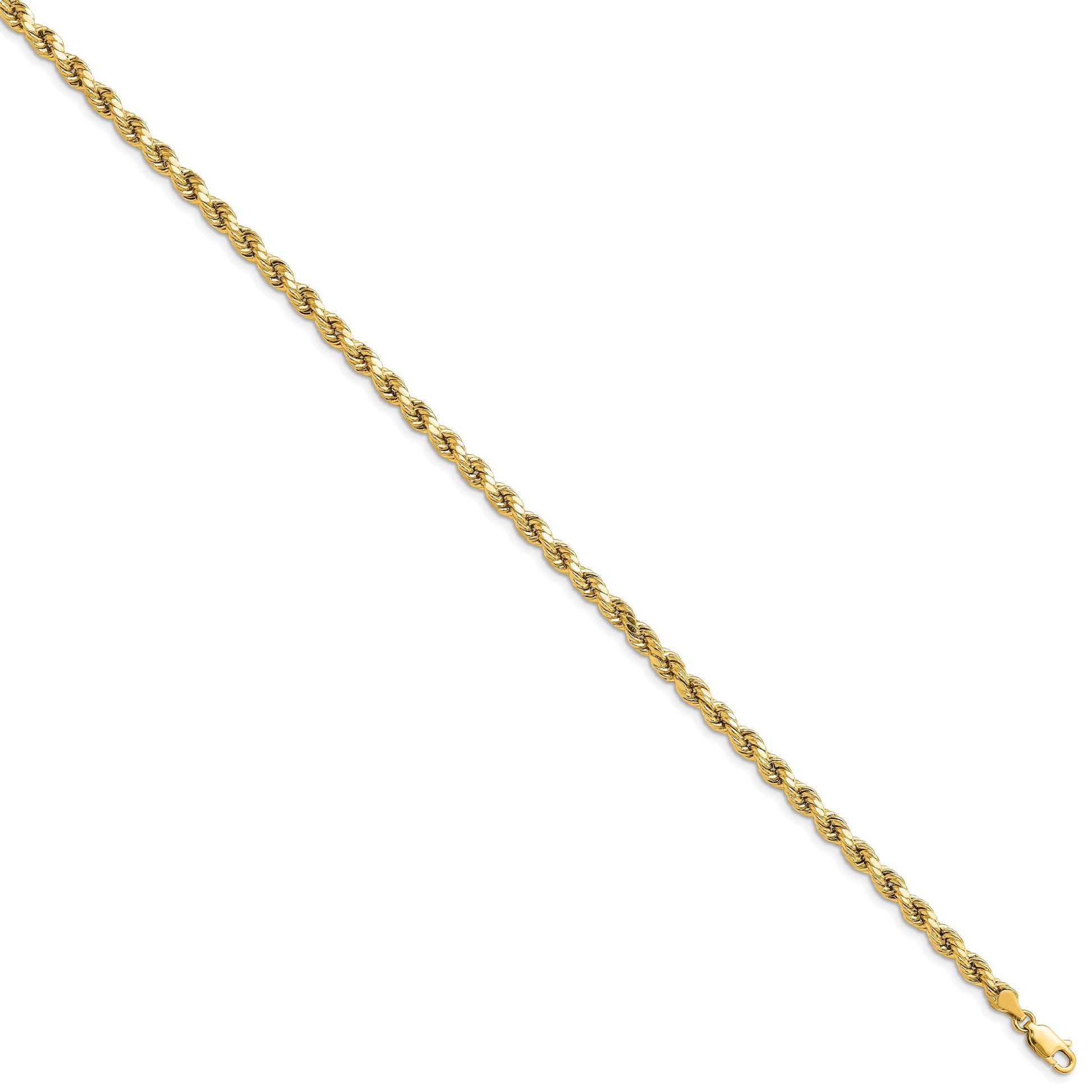 14K 8 inch 4mm Semi Solid Diamond-cut Rope with Lobster Clasp Chain