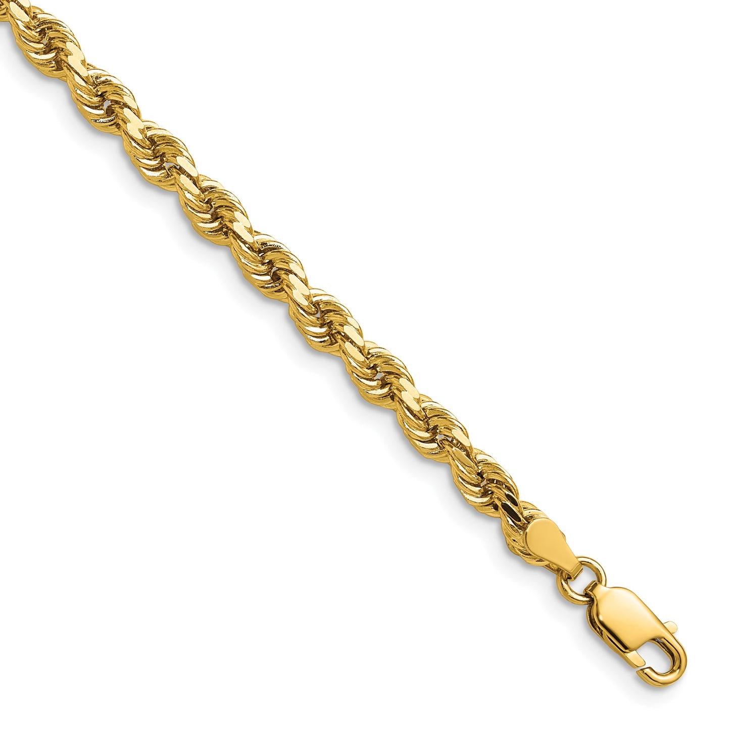 14K 22 inch 4mm Semi Solid Diamond-cut Rope with Lobster Clasp Chain