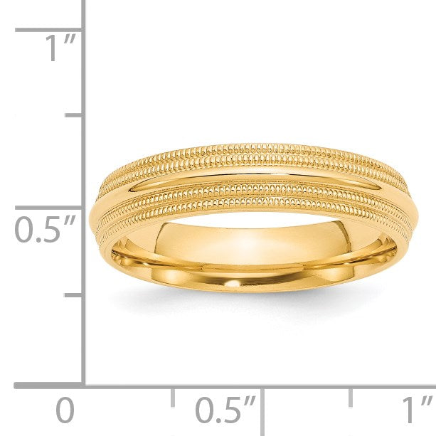 14k Yellow Gold 5mm Double Milgrain Comfort Fit Wedding Band Size 14