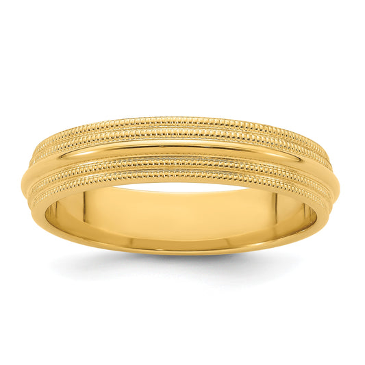 14k Yellow Gold 5mm Double Milgrain Comfort Fit Wedding Band Size 10